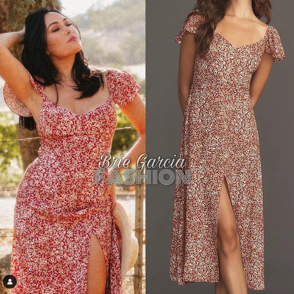 NEW Reformation Baxley Midi Dress - La Vie En Rose Floral Red White Party Causal